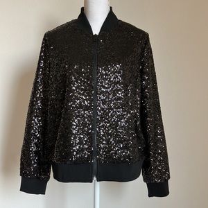 Banana Republic Women's Size Large Black Sequin Bomber Jacket, NWT